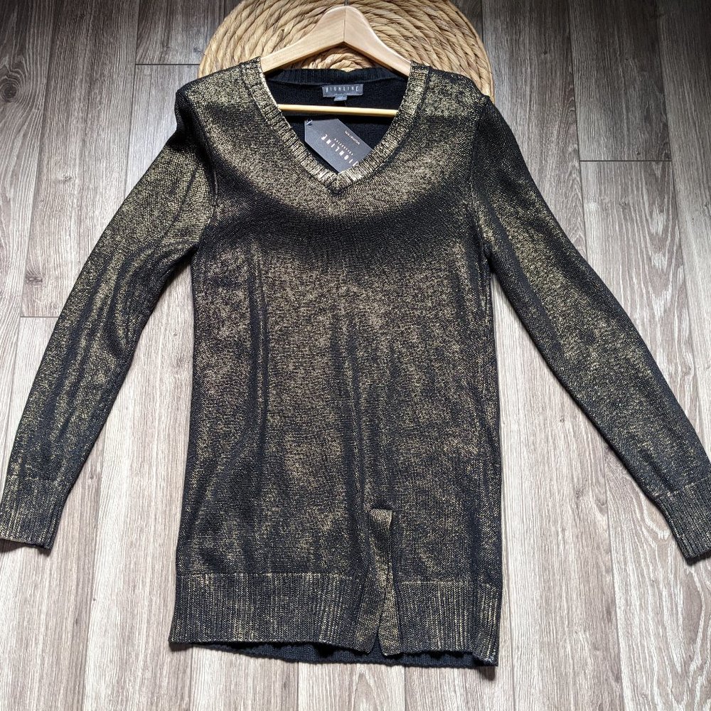 NWT (S) - HIGHLINE Gold Foil Sweater with Slit